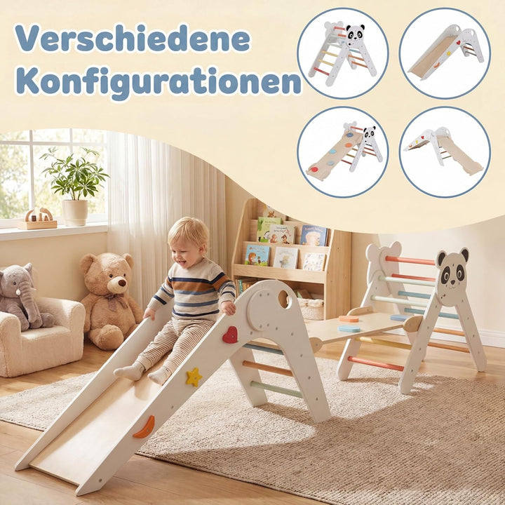 RELAX4LIFE 3er Set Montessori Kletterdreieck, Indoor Klettergerüst mit Rutsche, Rampe & Kletterleite
