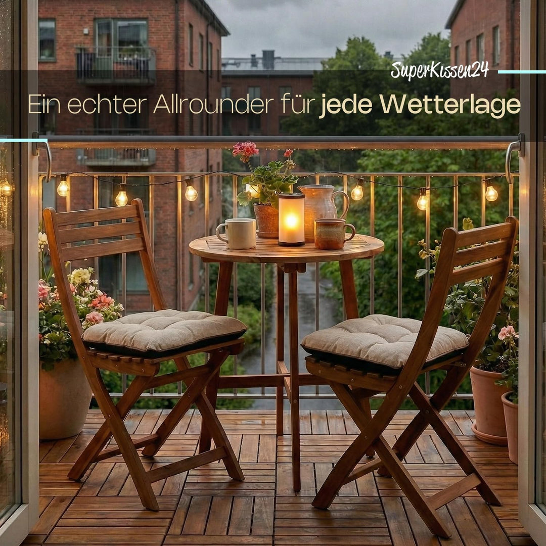 Outdoor Leinen-Optik Sitzkissen Stuhlkissen - 4er Set - 45 x 45 cm - Made in EU, Wasserdichtes & UV-