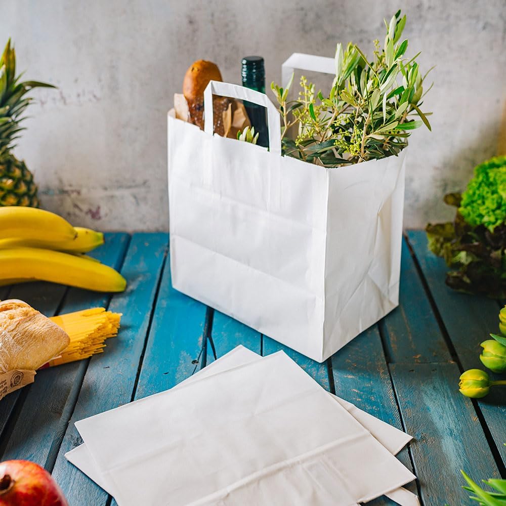 BIOZOYG weisse Papiertüten mit Griff I umweltschonende Papiertüte aus Kraftpapier I Geschenktüte bio