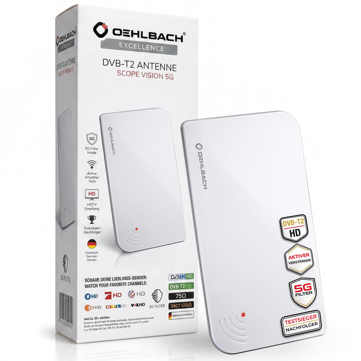Oehlbach Scope Vision 5G DVB-T2 HD Antenne - Digitale Zimmerantenne - Aktiv DVB-T-Verstärker - Nachf