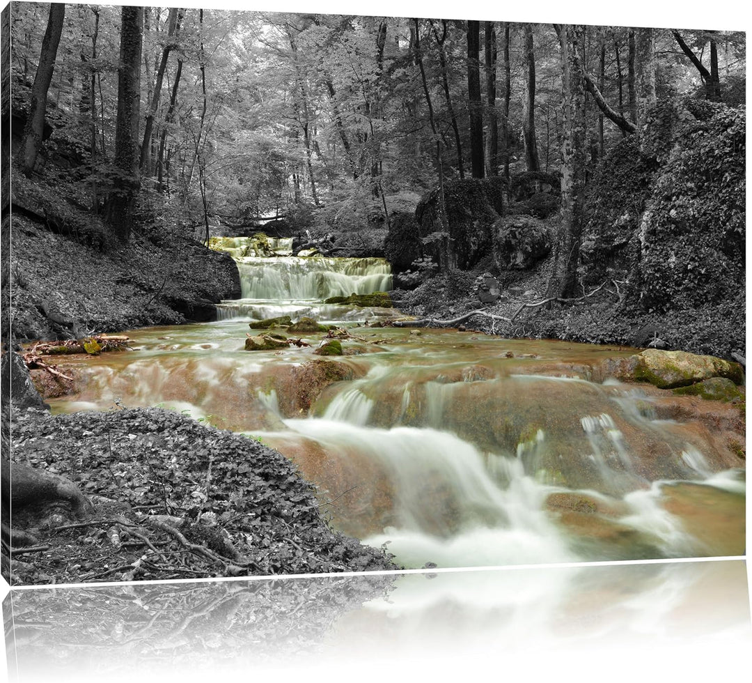 Pixxprint Waldbach im Herbst als Leinwandbild/Grösse: 100x70 cm/Wandbild/Kunstdruck/fertig bespannt,