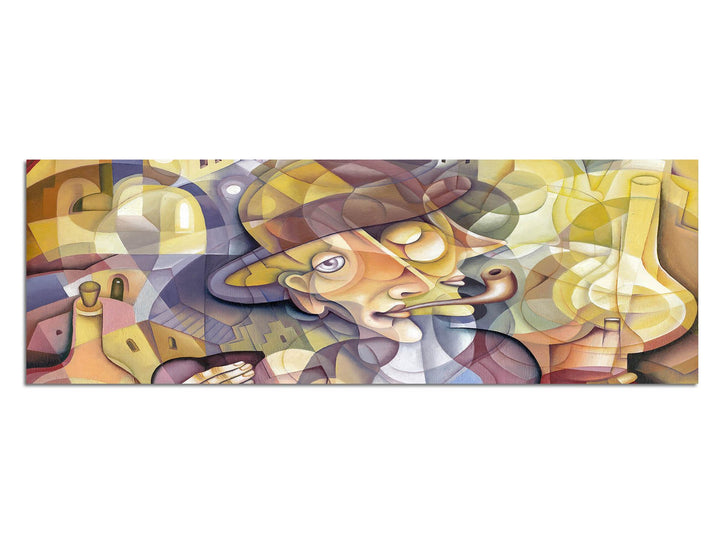 Paul Sinus Art Panoramabild auf Leinwand und Keilrahmen 150x50cm Gemälde Mann Portrait Kubismus