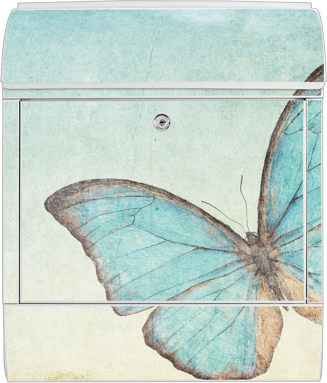 banjado® Design Briefkasten mit Motiv Blaue Schmetterlinge 39x47x14cm &amp; 2 Schlüssel - Briefkasten St