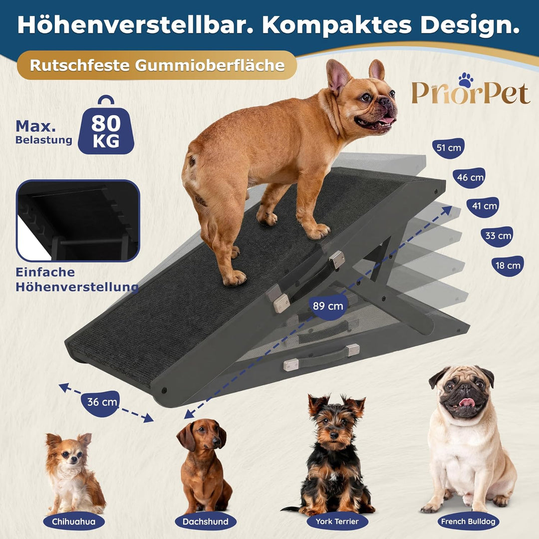 Hunderampe - Hundetreppe für kleine Hunde und grosse Hunde - Einstellbar 18-53 cm - Für Bett Sofa -