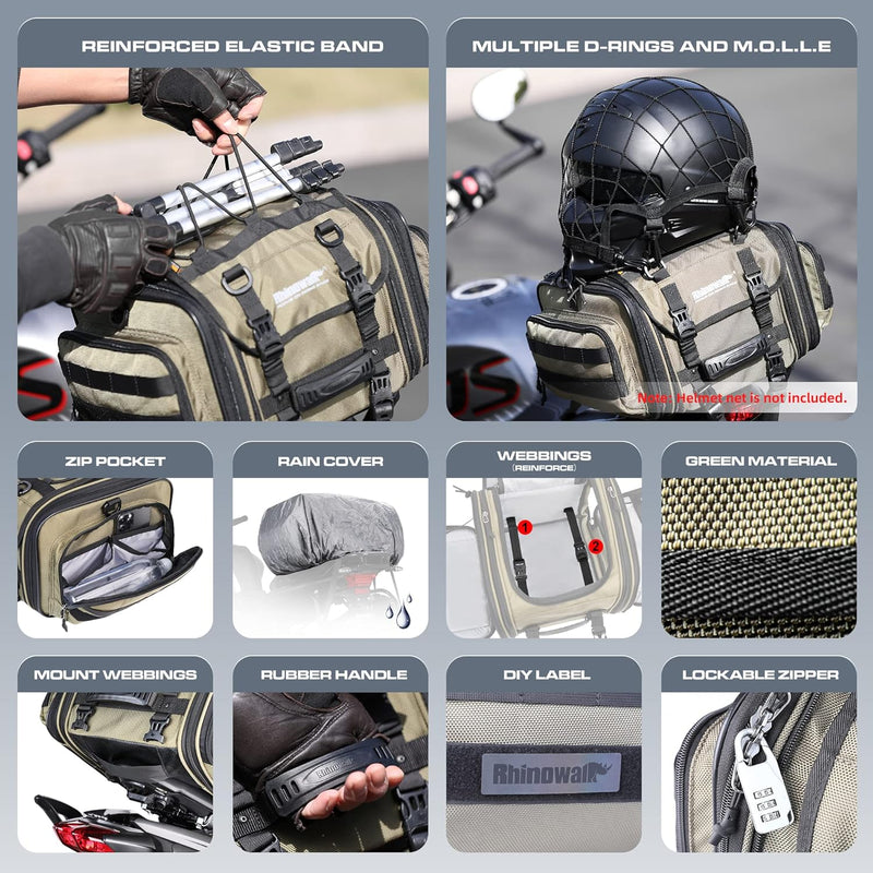 Rhinowalk Motorrad Sitztaschen 19-26L Wasserdicht Motor Rücksitztasche Gepäcktasche Hecktasche Erwei
