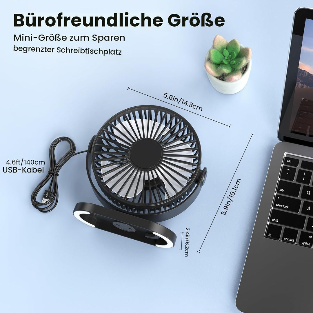 USB Tischventilator, Leistungsstarker Tragbarer Mini Ventilator , 3 Geschwindigkeiten für Schnelle K