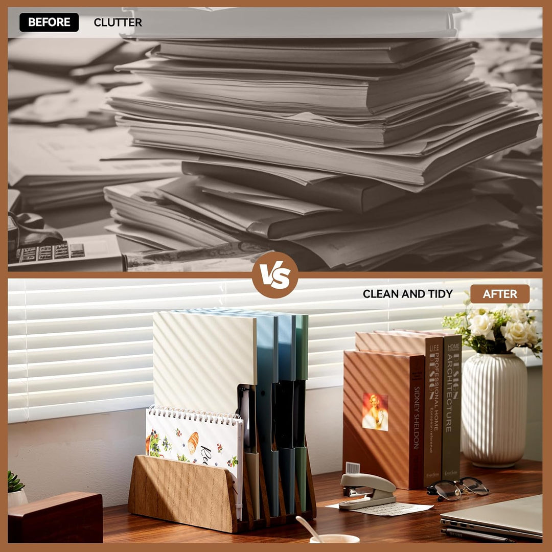 KIRIGEN hölzernen Schreibtisch Mail Organizer 5 Slots File Paper Holder Desktop Holz Dokument Letter