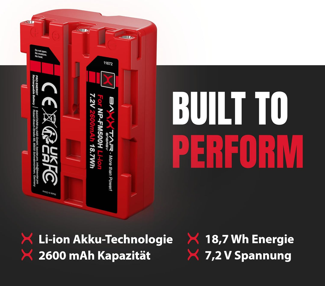 2X Baxxtar PRO - Ersatz für Akku Sony NP-FM500H (echte 2040mAh UL-Zertifikat) mit Infochip - kompati