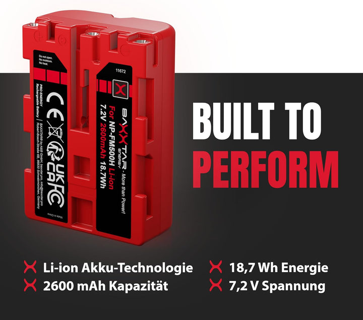 2X Baxxtar PRO - Ersatz für Akku Sony NP-FM500H (echte 2040mAh UL-Zertifikat) mit Infochip - kompati