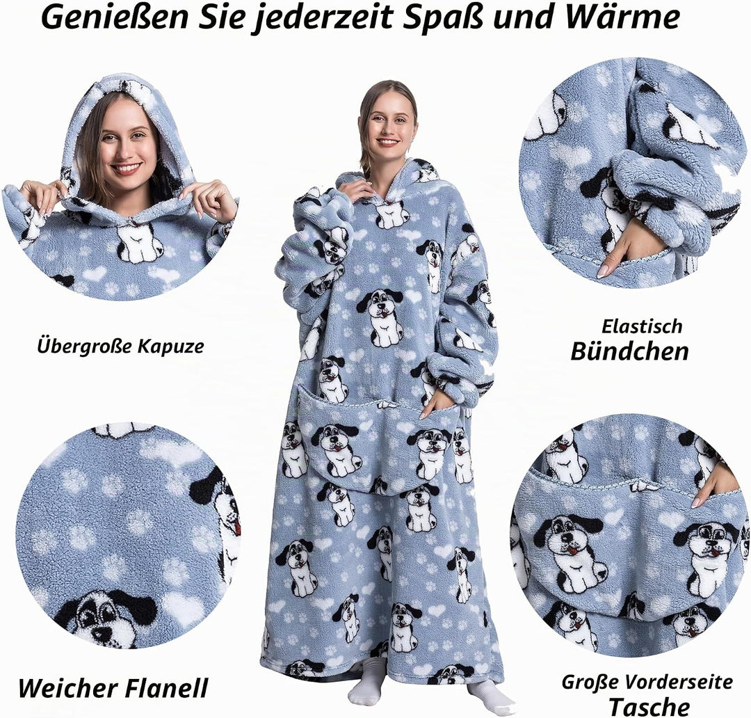 Lange Hoodie Decke mit Ärmeln für Damen &amp; Erwachsene - Kuscheldecke mit Ärmeln - Weiche &amp; Warme Deck