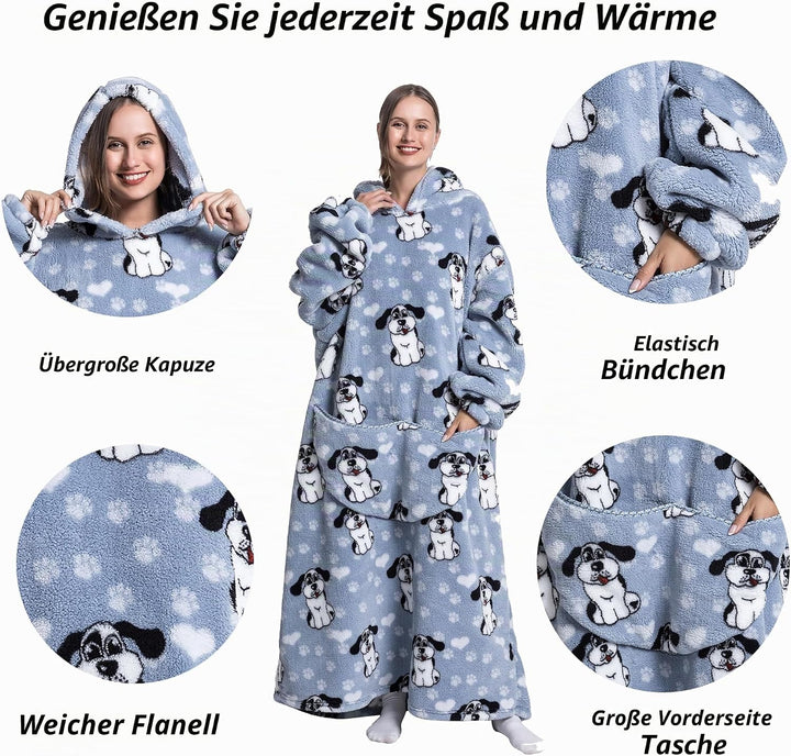 Lange Hoodie Decke mit Ärmeln für Damen &amp; Erwachsene - Kuscheldecke mit Ärmeln - Weiche &amp; Warme Deck