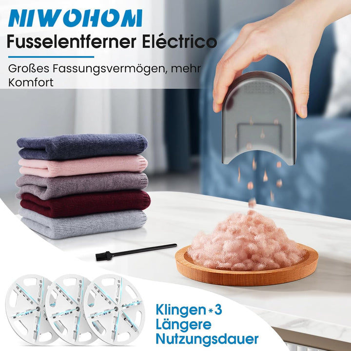Fusselrasierer Elektrisch, Fusselentferner Entfussler für Kleidung mit 3 Geschwindigkeiten, 6-Klinge