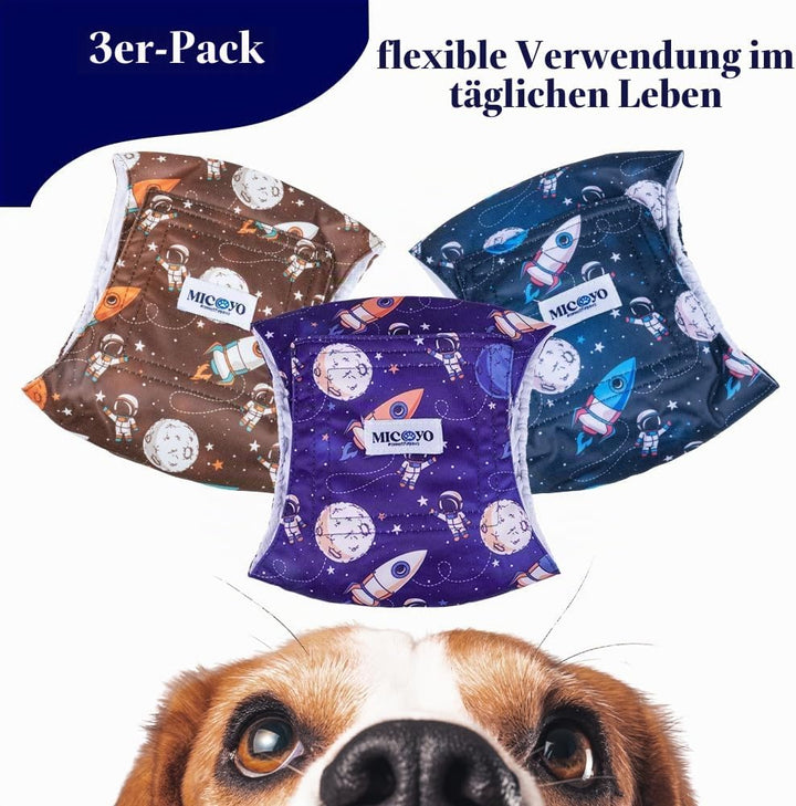 MICOOYO Wiederverwendbare Hundewindeln für Männer, 3er-Pack, waschbare Bauchbänder für Hunde, super