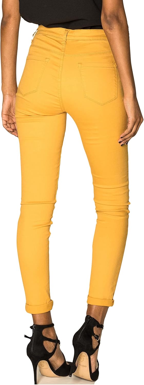 Nina Carter P109 Damen Skinny Fit Jeans High Waist Slim Hose Figurbetonte Stretch Jeanshose XS (Senf