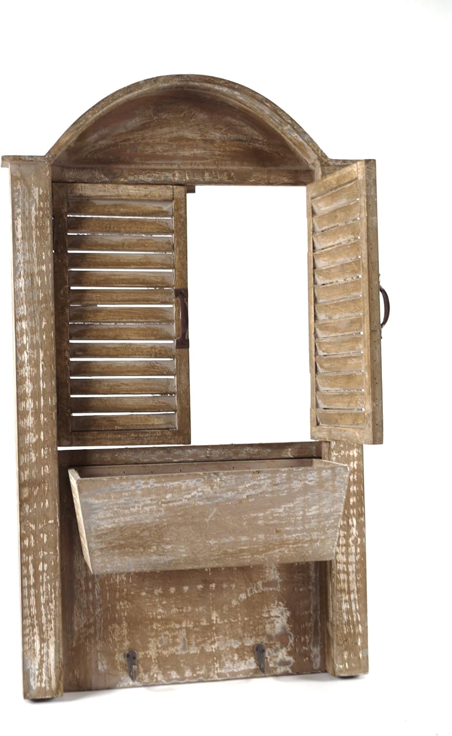 Kobolo Deko-Fensterladen - Holz - braun - Schublade zum Bepflanzen - 44x14x76