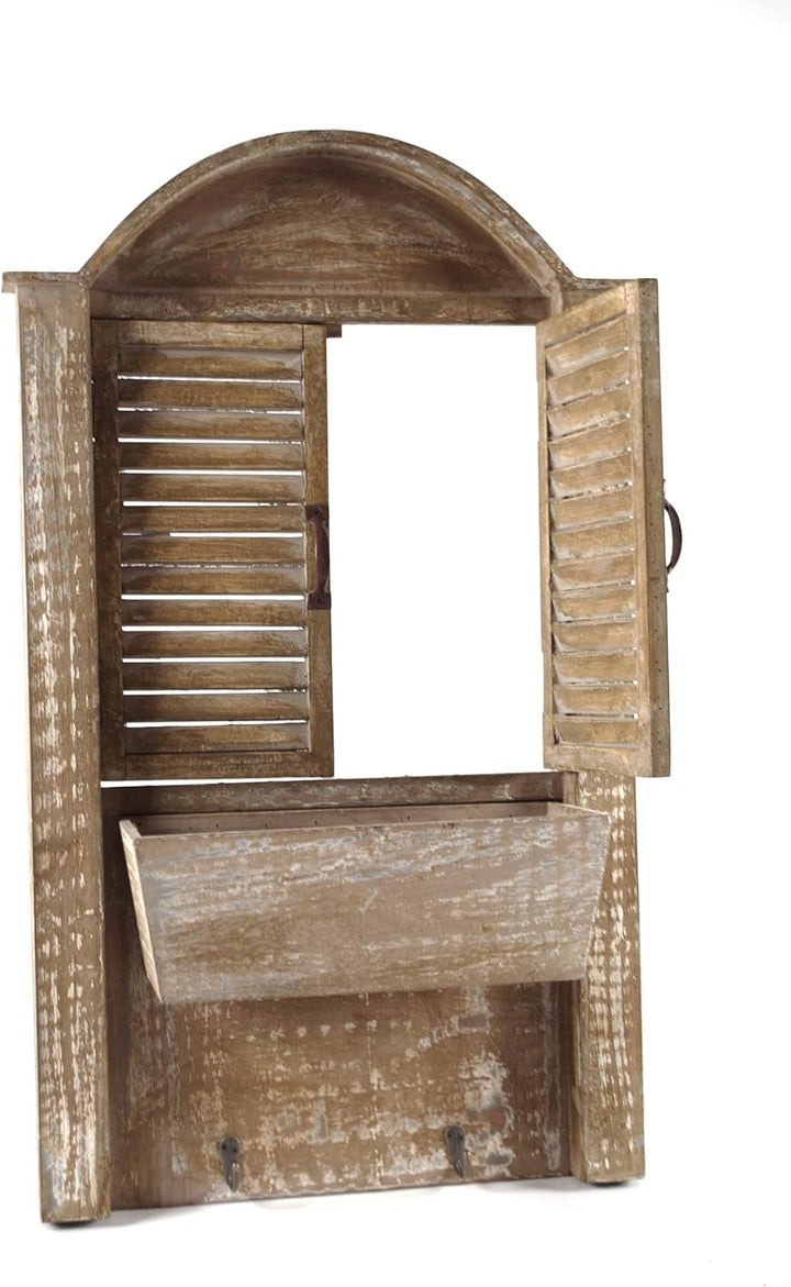 Kobolo Deko-Fensterladen - Holz - braun - Schublade zum Bepflanzen - 44x14x76