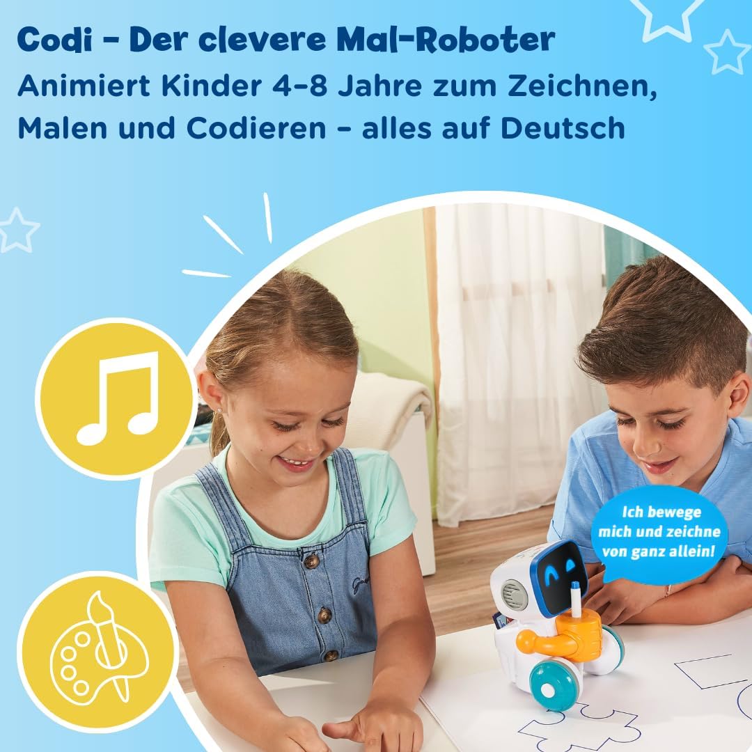 VTech Codi, der clevere Mal-Roboter – Interaktiver Freund, der sich von allein bewegt und mit dem St