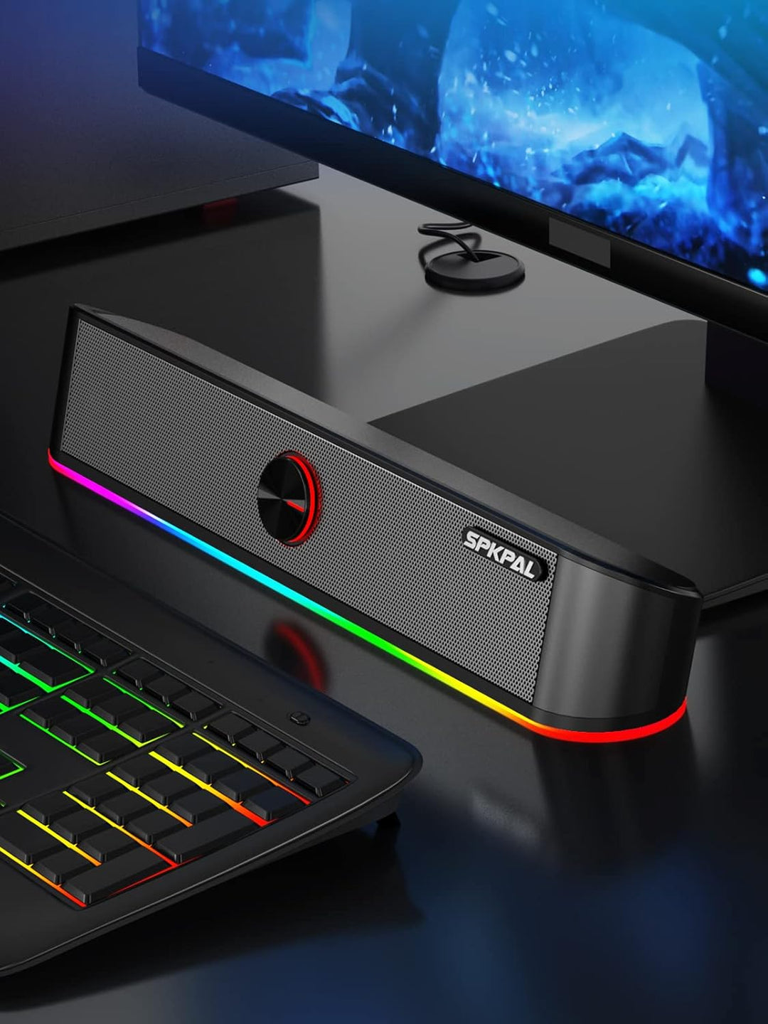 Soundbar für TV,SPKPAL10W Pc Lautsprecher soundbar mit Surround Stereo Audio Buntes RGB Licht USB äh