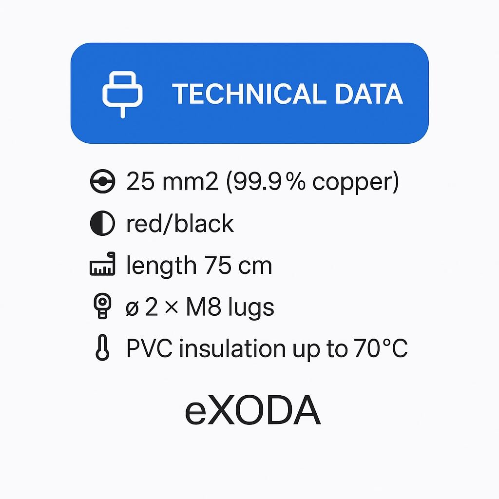 eXODA Batteriekabel Set 25 mm² 75cm M8 Kabelschuhe Rot Schwarz flexibel aus Deutschland hohe Qualitä