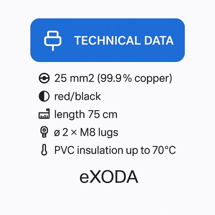 eXODA Batteriekabel Set 25 mm² 75cm M8 Kabelschuhe Rot Schwarz flexibel aus Deutschland hohe Qualitä