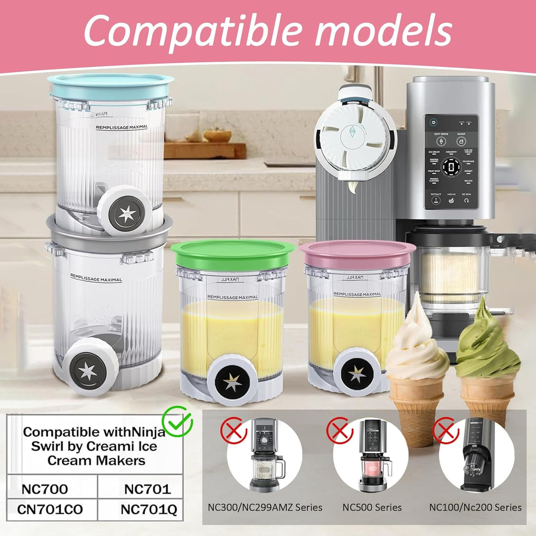 Für 4 Stück Ninja Swirl Creami Behälter 480 ml Eisbehälter, Kompatibel mit Ninja Creamy NC701EU NC70