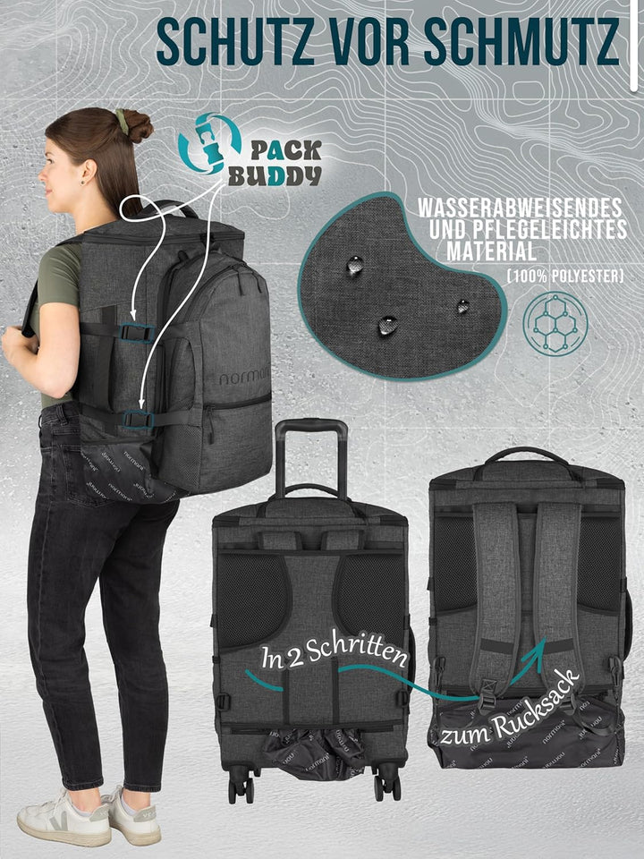 normani Reiseset Trolley mit Rucksackfunktion kleiner Rucksack Reisetasche - 38 L Reisetrolley + 8 L