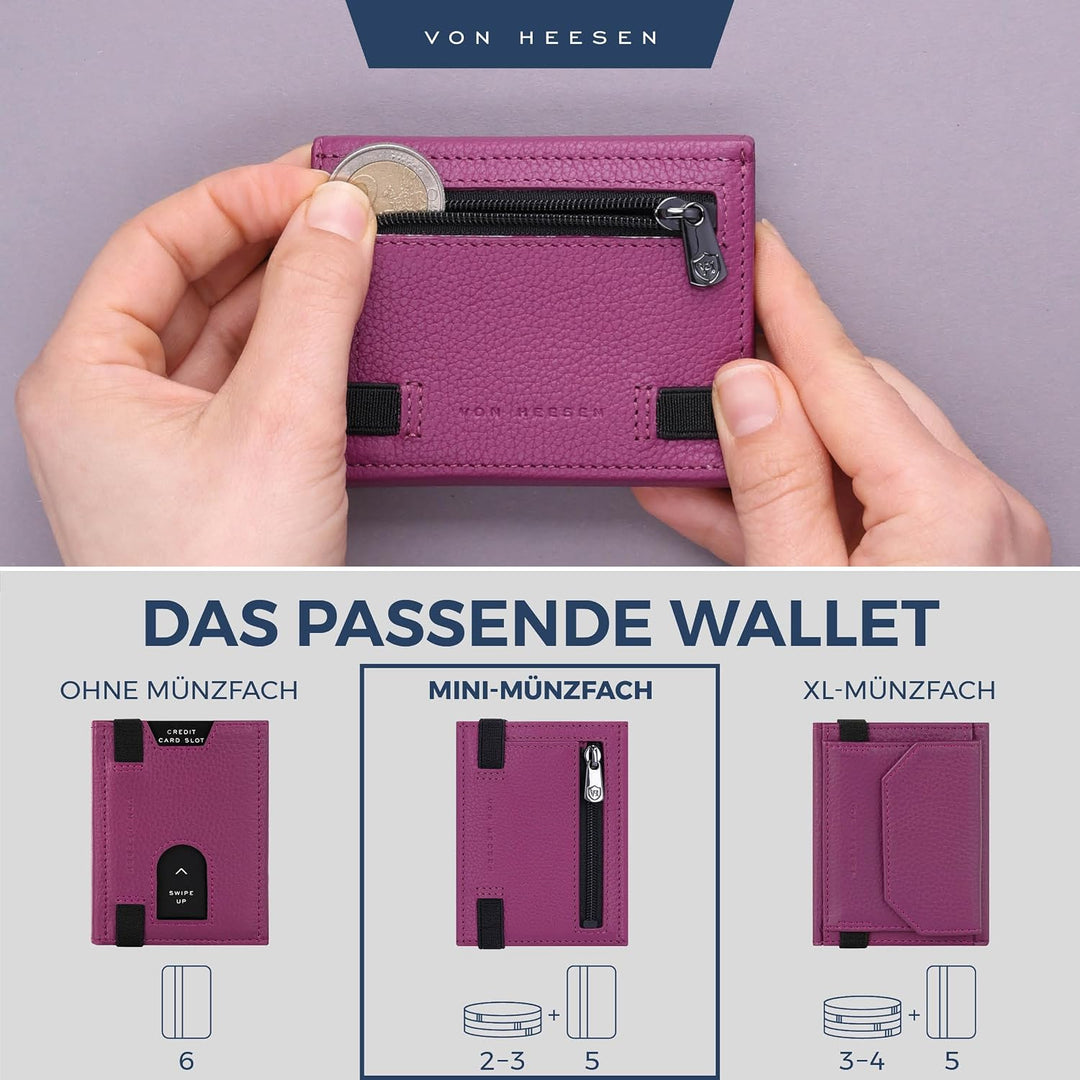 VON HEESEN Slim Wallet mit Münzfach &amp; RFID-Schutz - Leder Geldbeutel - Mini Geldbörse für Herren und