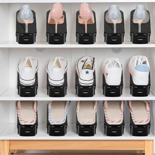 ACXIN Schuh Slots Schuhstapler Schuhhalter Set, Verstellbare Schuhregale aus Kunststoff, Platzsparen
