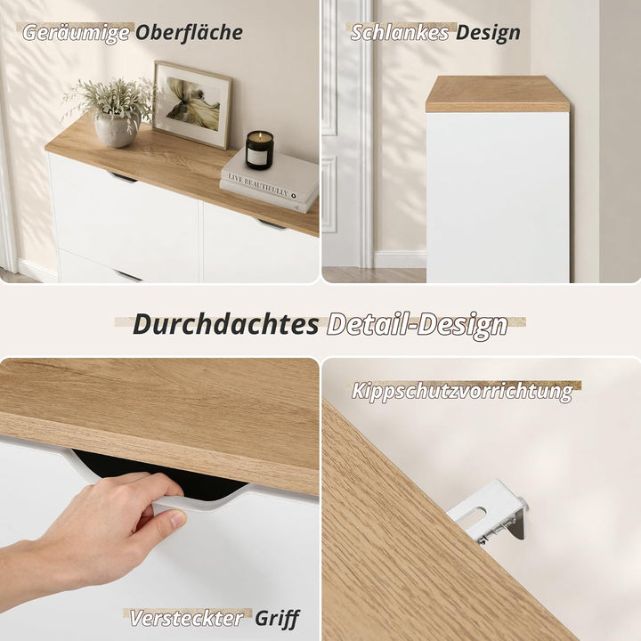 LUE BONA Schuhschrank mit 4 Flip-Klappen,Schuhschrank Schmal 23 cm Tiefe,Schuhkipper Geschlossen mit