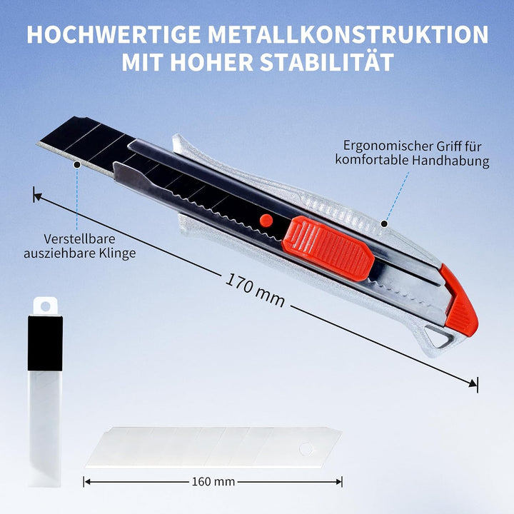 CCLIFE Cuttermesser Massband Set 7-teilig Aluminium Werkzeugset | 3 Aluminium-Cuttermesser Set für H