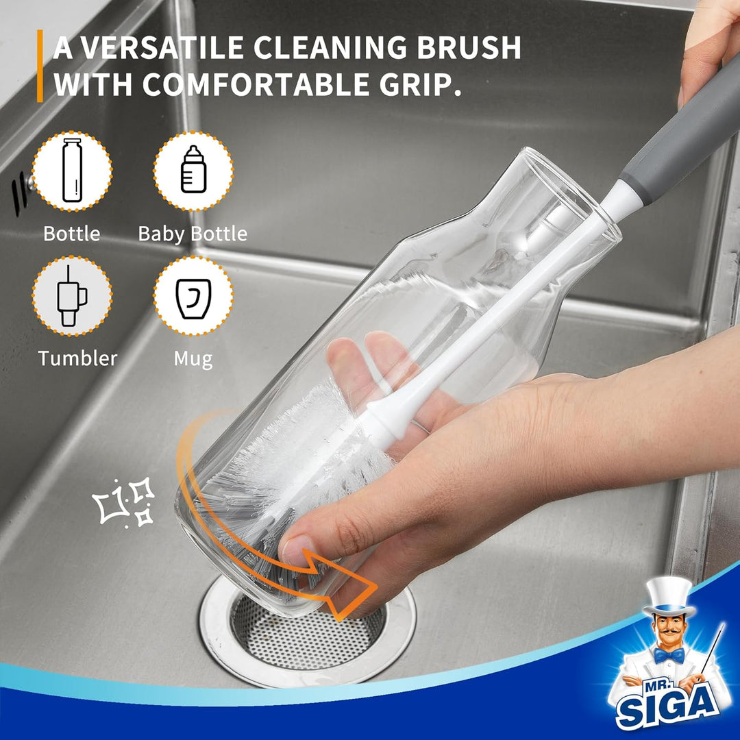 MR.SIGA Flaschenbürste mit langem Griff, Flexible Scheuerbürste für Wasserflaschen, Gläser, Tassen,