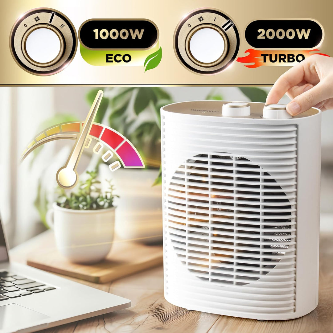 Duronic HV32 WE Heizlüfter, 2000 Watt Elektroheizung für Steckdose, kleine Mini Heizung als Fusswärm