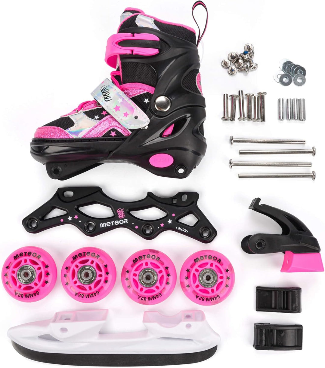 meteor verstellbare 4‑in‑1 Kinder Inline-Skates – Rollschuhe Inliner Schlittschuhe – ABEC‑7 PU‑Räder