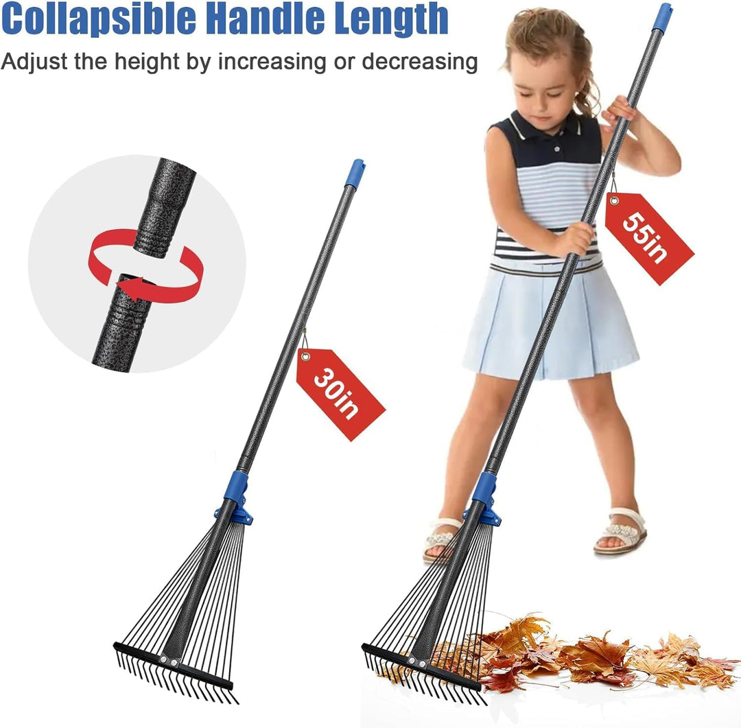 Garten Rechen, 183cm Laubrechen Metall mit Verstellbar Stiel Set - mit 32 Gallonen Laubsäcken und 2