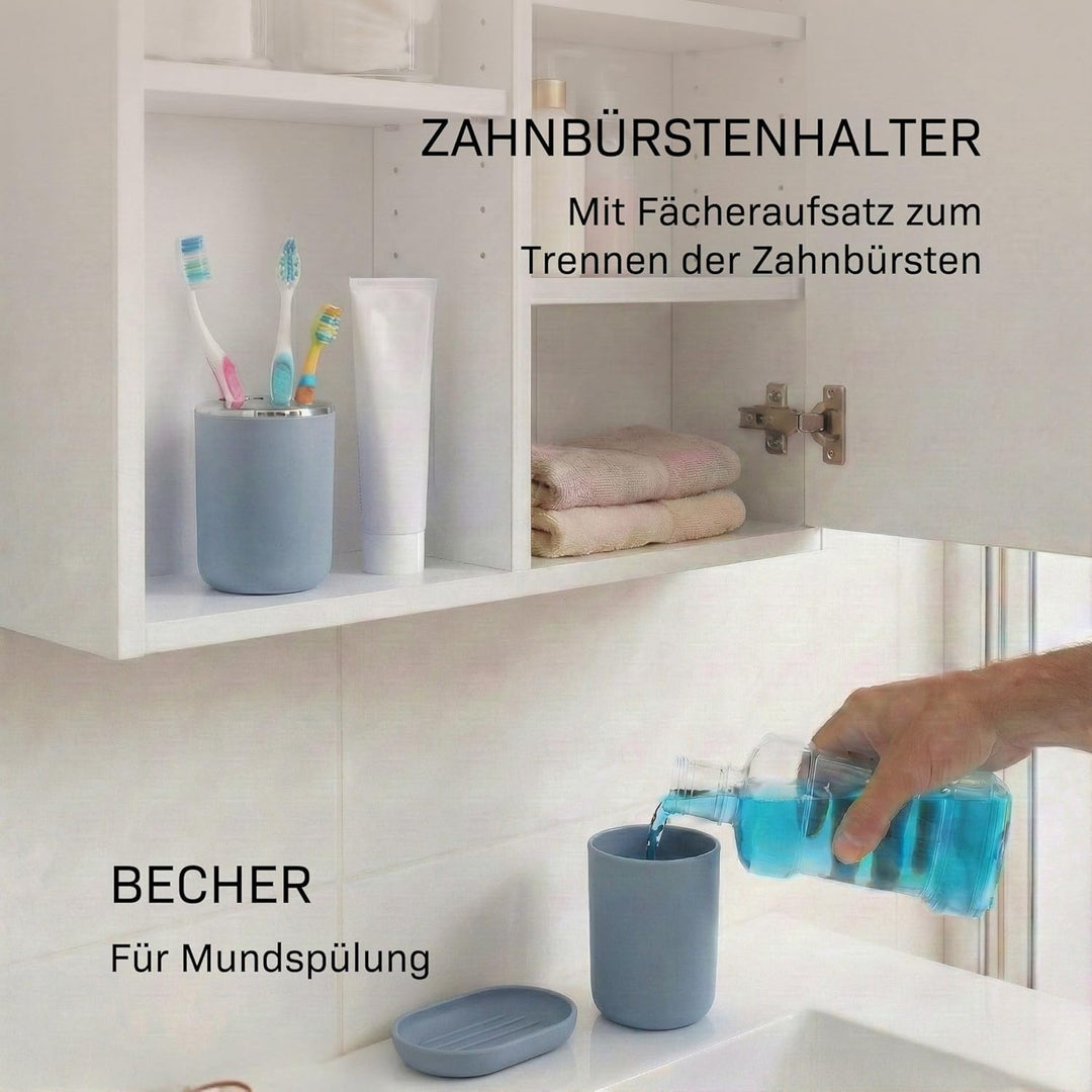 Badezimmer Set 6-teilig, Badaccessoires Komplettset Kunststoff, WC Garnitur mit Klobürste, Mülleimer