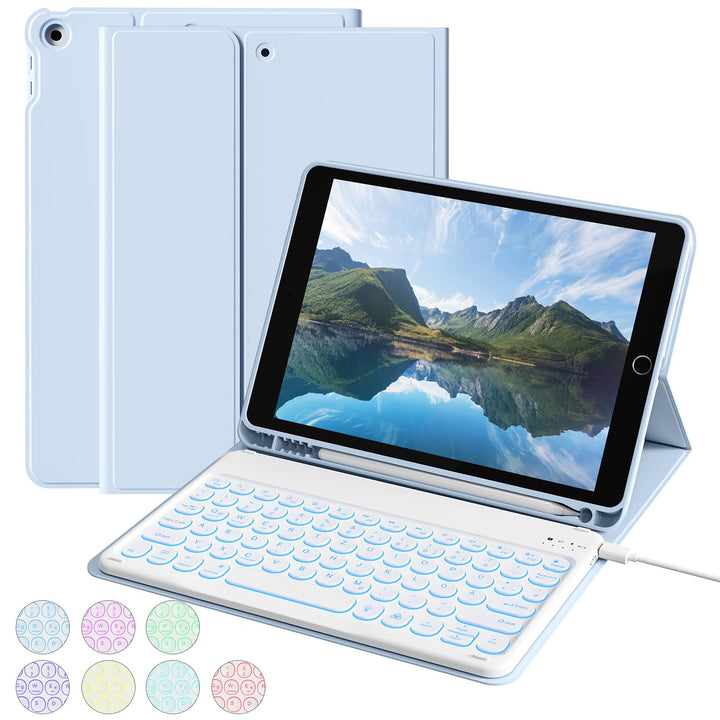 aoub Hülle mit Tastatur für iPad 9./ 8. / 7. Generation, Beleuchtete Tastatur mit Hülle für iPad 10,
