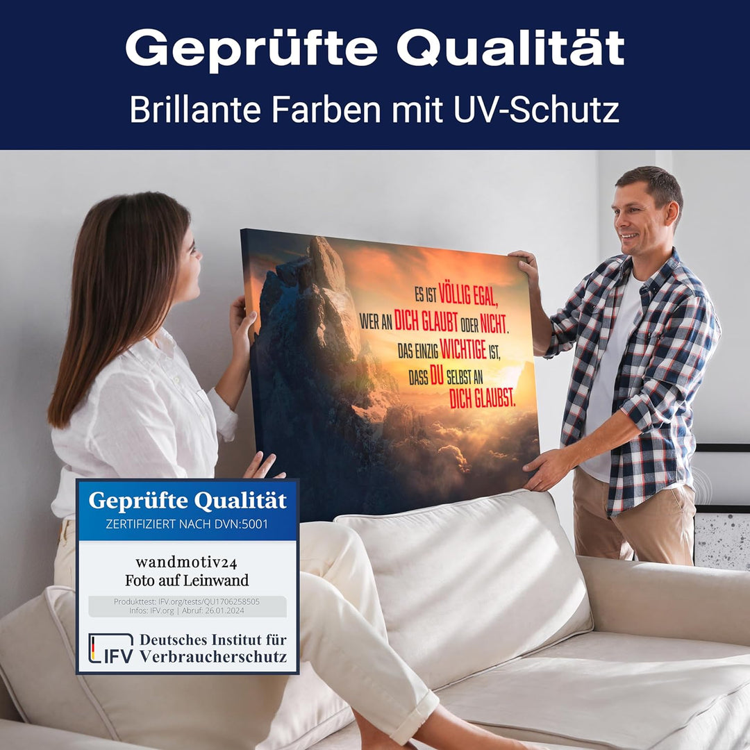 wandmotiv24 Motivations Motiv als Leinwandbild, 60x45cm, Querformat, Glaub an Dich selbst, Berge, So