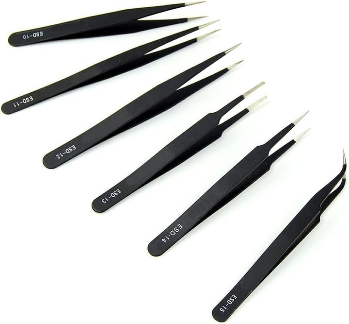 DollaTek 6pcs ESD Anti-Static Edelstahl Pinzette Set Wartung Repair Tool Kit für Computer, Elektroni