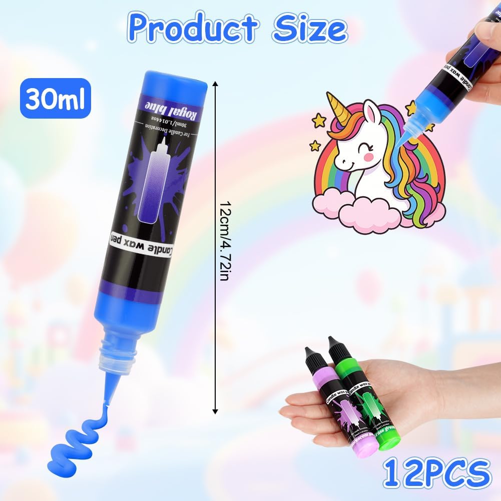 Premium 12er Set Kerzenstifte á 30ml leuchtende Farben, 12 Kerzen selber Machen Set, 12 Stück Kerzen