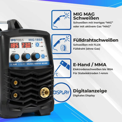 IPOTOOLS MIG-185R Inverter Schweissgerät MIG MAG - Schutzgas Schweissgerät mit 185 Ampere auch FLUX/