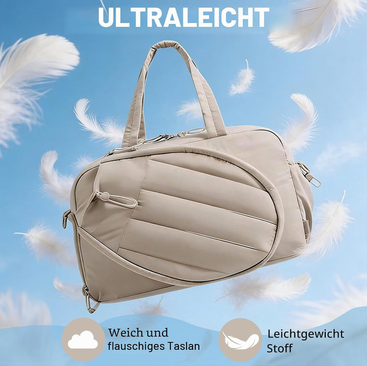 Badminton Tasche Damen 48×19×31 cm, Puffer Sporttasche Gross, Tennistasche mit Schlägerfach, Reiseta