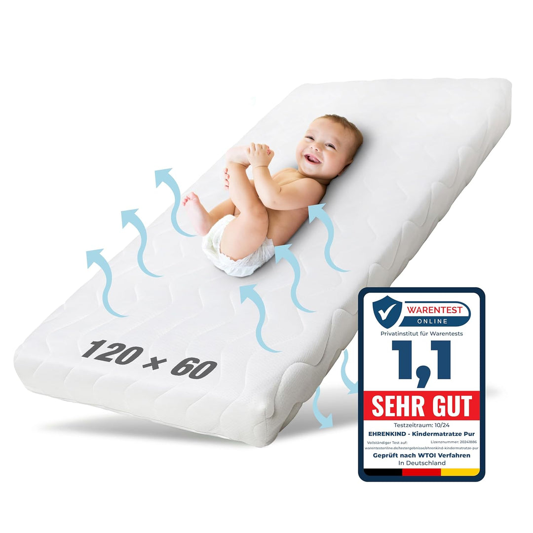 Ehrenkind® Babymatratze Pur | Babymatratze 60x120cm Standard 100 by Oeko-TEX | Matratze 120x60 aus h