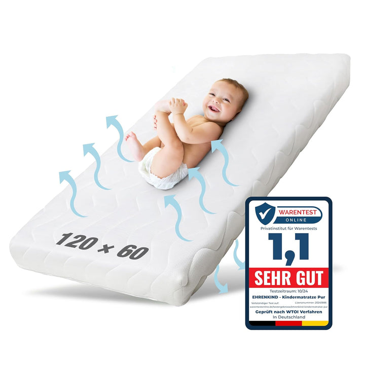 Ehrenkind® Babymatratze Pur | Babymatratze 60x120cm Standard 100 by Oeko-TEX | Matratze 120x60 aus h