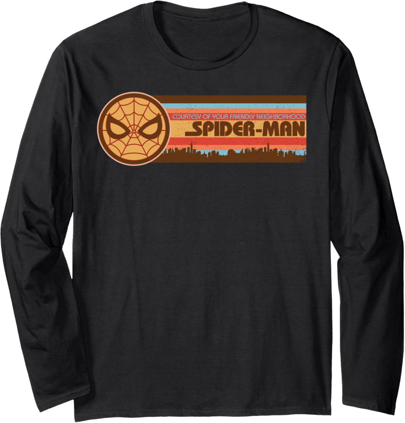 Marvel Spider-Man Retro Striped Skyline Langarmshirt