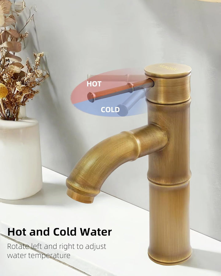 Wasserhahn Bad Messing Antik, Retro Waschtischarmatur Bronze Nostalgie, Einhebel Mischbatterie Kupfe