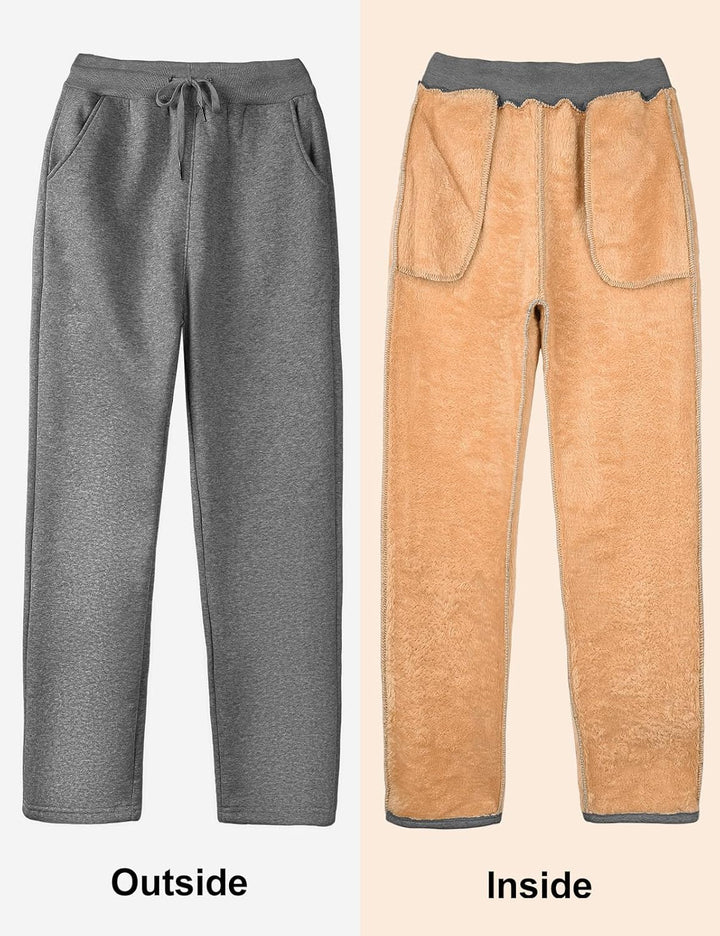 Damen Warme Jogginghose Thermo Fleece Gefütterte Winter Hosen Lamm Plüsch Kordelzug Sweathose mit Ta