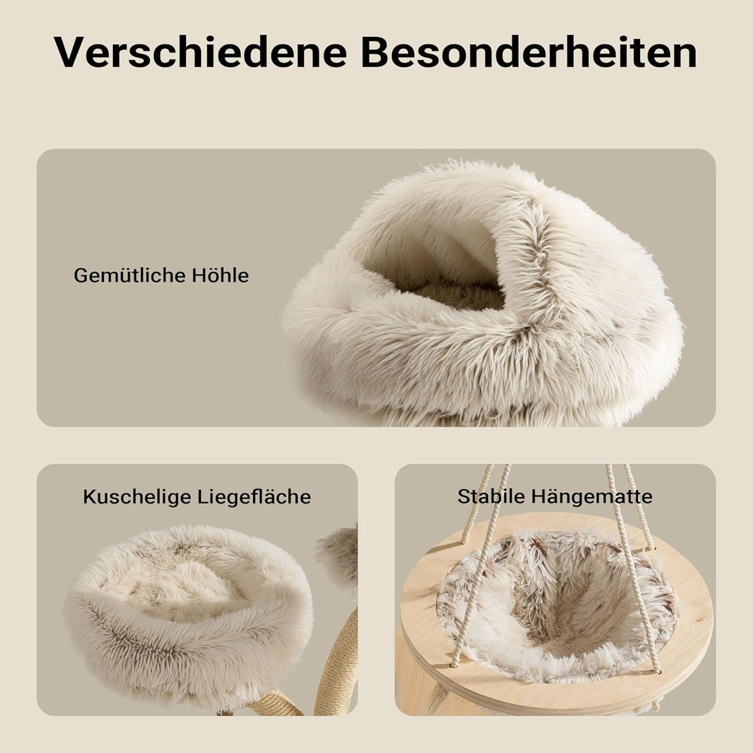 Fudajo Designer Kratzbaum in Zweigdesign 130 cm hoch, Katzenkratzbaum mit Plüsch und Sisal, Kletterb