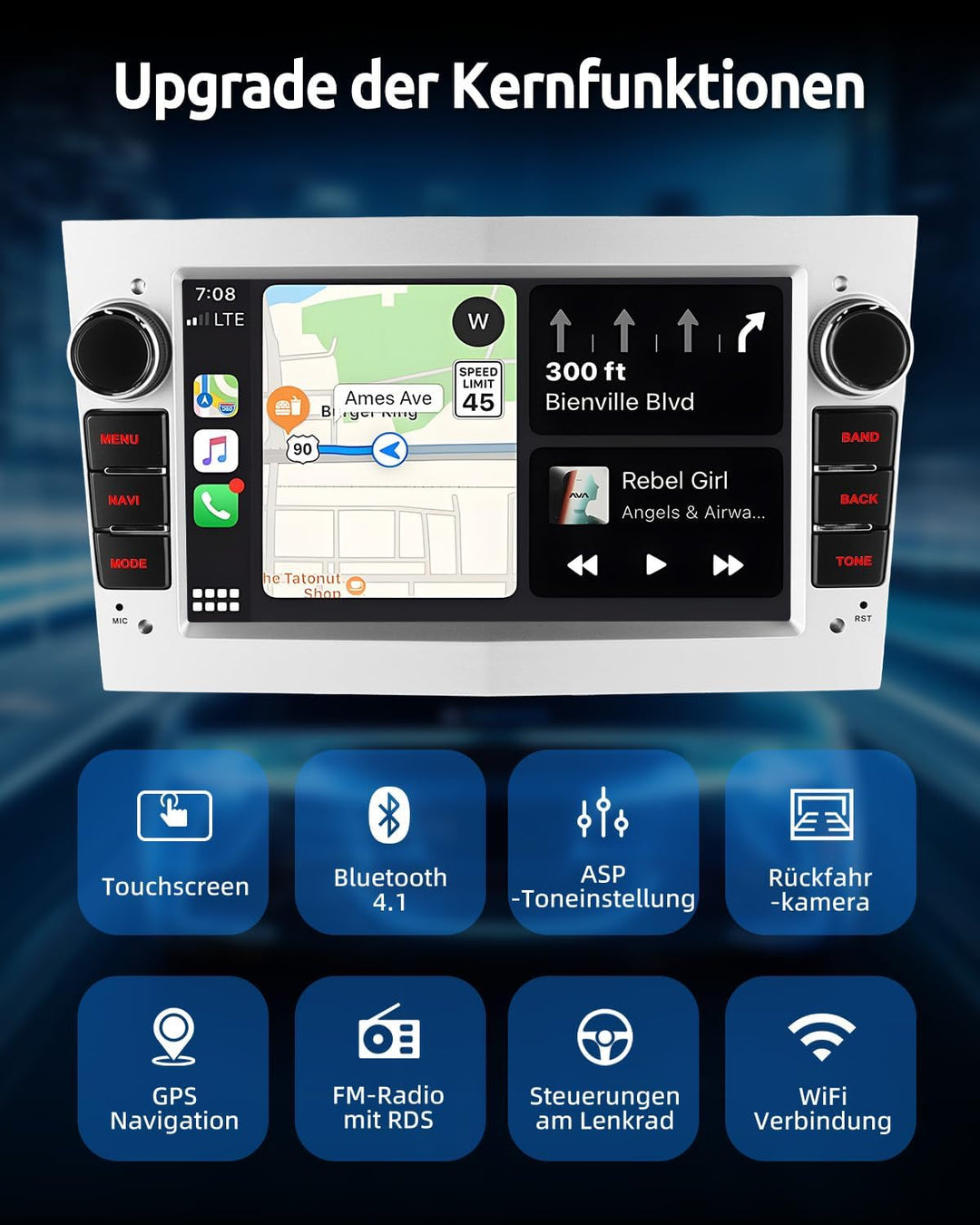 ESSGOO 2+64G Wireless Autoradio Android 14 mit Carplay und Android Auto Für Opel Astra H Corsa C/D V