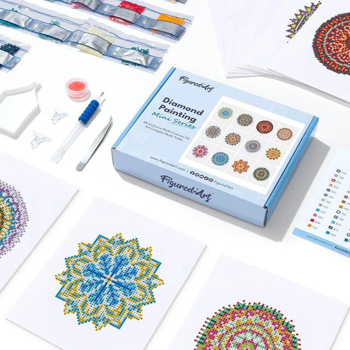 Figured'Art Mini Serie Diamond Painting Erwachsene - Mandala Kunst - Premium-Box mit 12 Stück 15x18