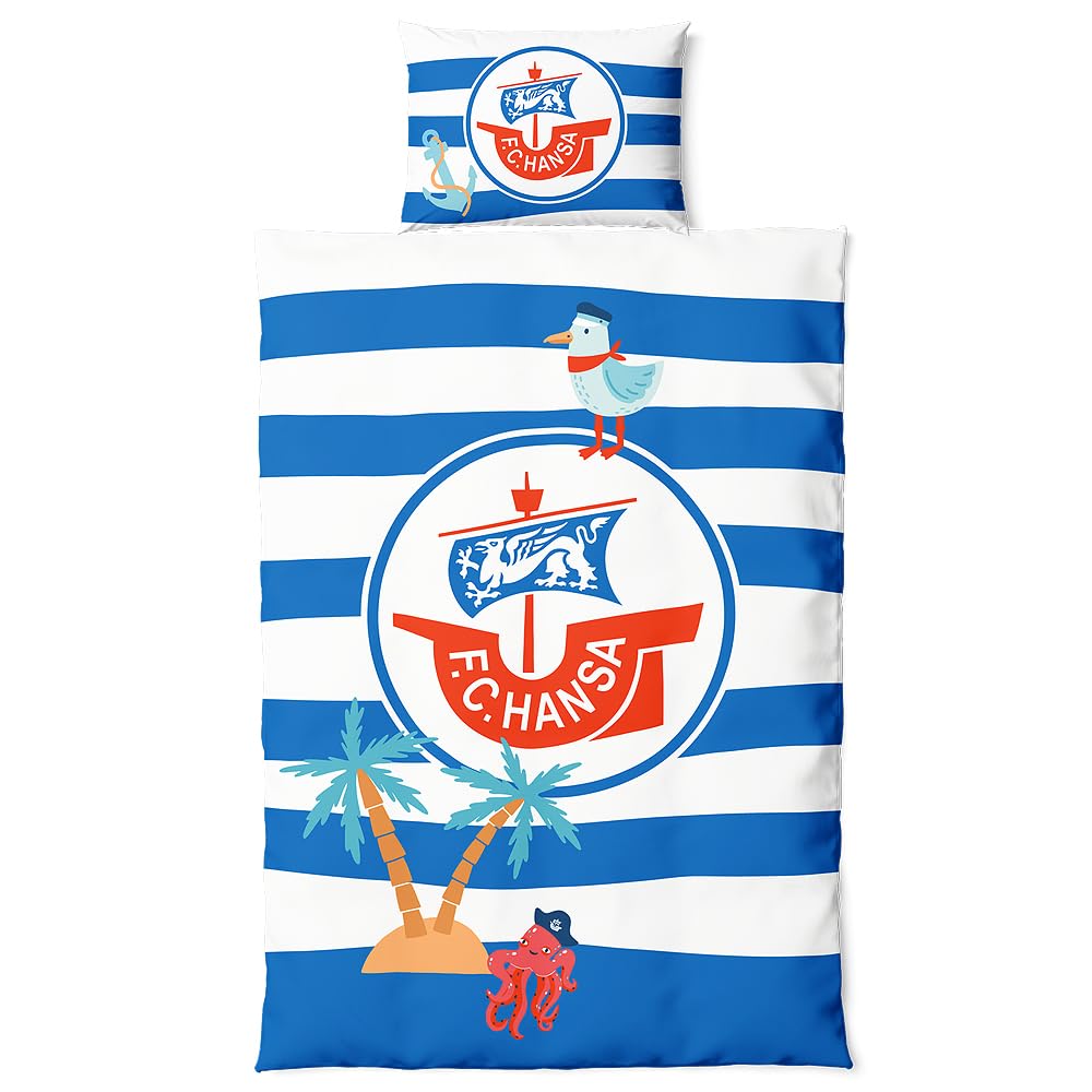 FC Hansa Rostock Kinder Bettwäsche Set ** Logo **, Kopfkissenbezug 40 x 60 cm und Bettdeckenbezug 10